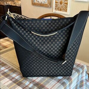 Rothy’s The Bucket Bag Stylish Black and Tan Checkered Shoulder Bag